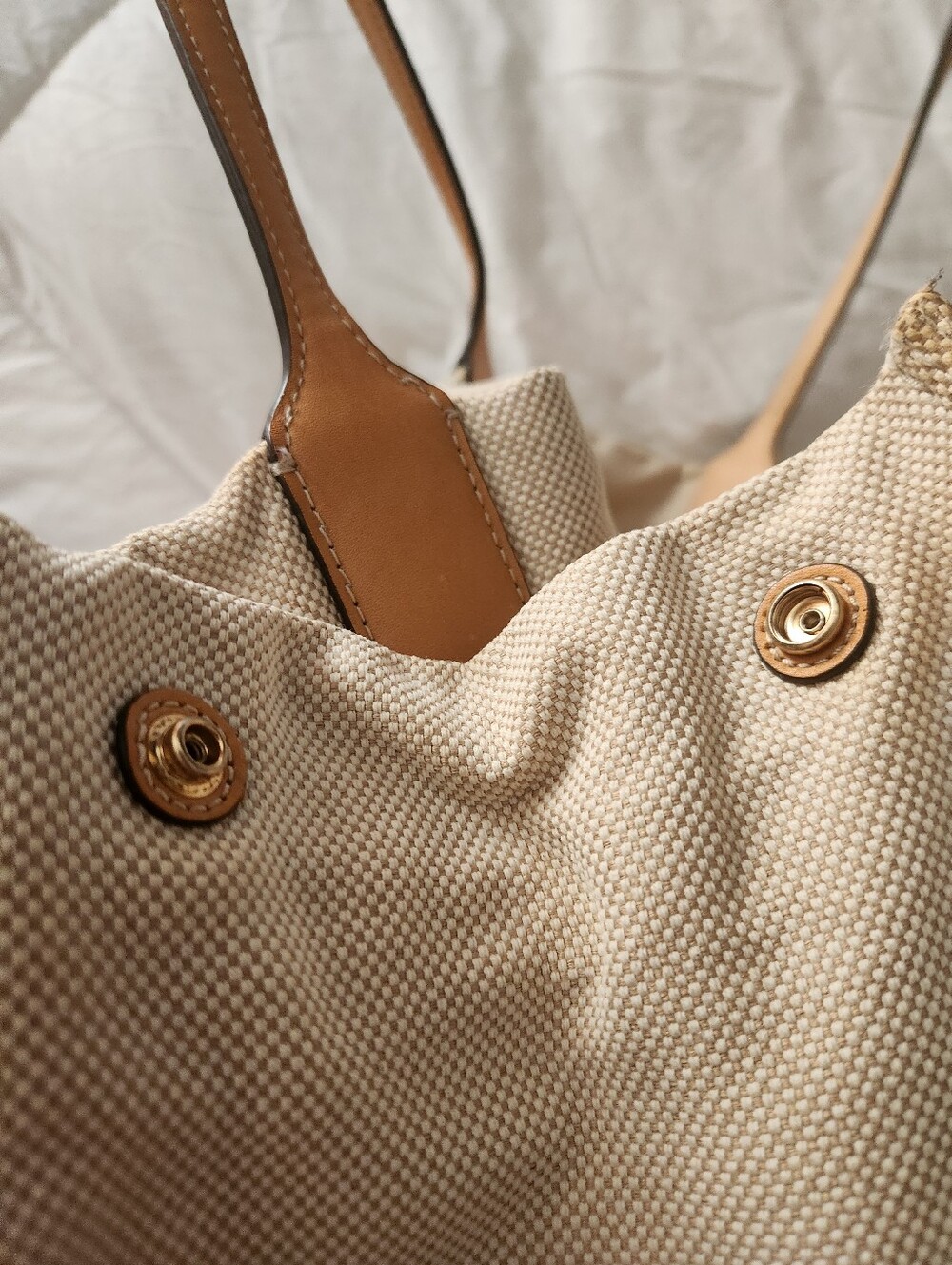 Tory Burch Ella Large Canvas And Leather Tote in Beige and Tan - Picture 15 of 15